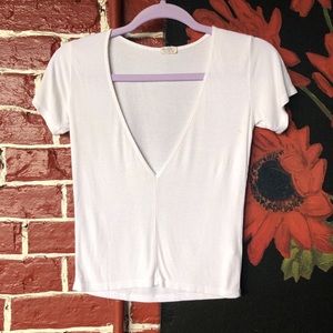 Brandy Melville white low cut v neck top